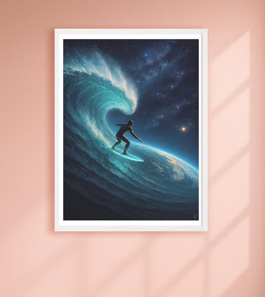 The Cosmic Surfer Pink closeup WhiteFrame mockup